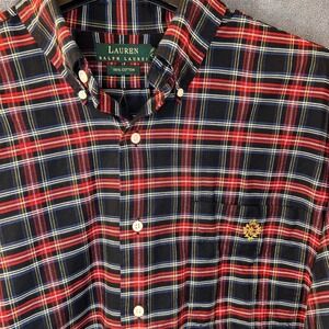 Lauren Ralph Lauren Mens Large Plaid Button Down‎ Shirt Crown Crest Logo